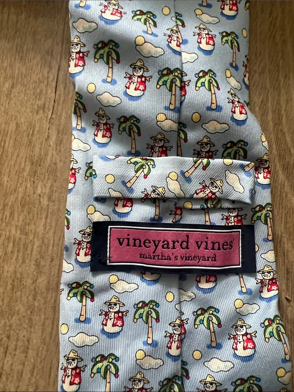 Vineyard Vines Light Blue Palm Tree & Snowman Novelty Tie